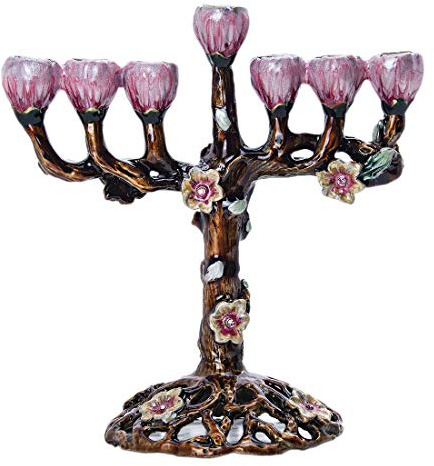 7 Zweige Menora Chanukka Kerzenhalter Menora für Chanukah handbemalter Baum der Blumen jüdische Dekorationen