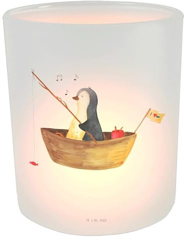 Mr. & Mrs. Panda Teelicht Pinguin Angelboot - Geschenk, Angeln, Trennung, Windlicht Zur Hochzeit, Leben, verträumt, Teelichtglas, Windlicht Hochzeit,