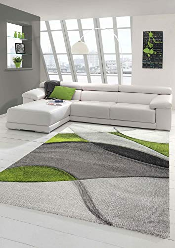 Teppich modern Teppich Wohnzimmer abstrakt in grün grau schwarz Größe 120x170 cm