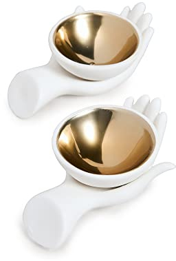 Jonathan Adler Eve Salz- und Pfefferkeller, Weiß und Gold, 8,9 cm B, 6,3 cm T, 7 cm H