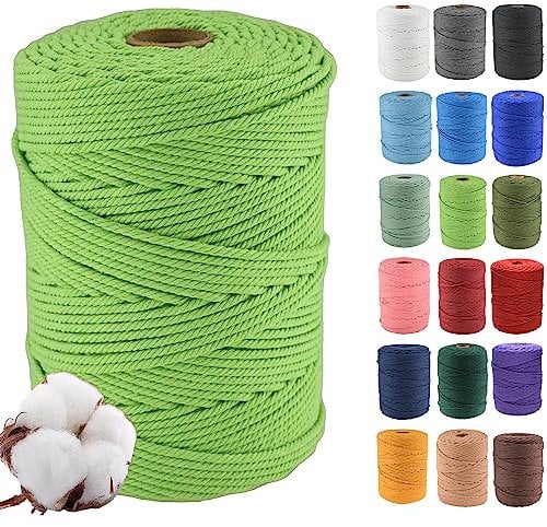 Klhamky 3mmx500m Corda di Cotone Naturale Macramé - Corda di Cotone 100% Naturale a 4 Fili Ritorti per Appendini Fatti a Mano, Fai-da-te, Creazioni Artigianali, verde chiaro