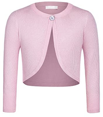 trudge Mädchen Bolero Kinder Strickjacke Cardigan Langarm Schulterjacke Bolerojäckche Top Festlich Kommunion Tauf Hochzeit Hell-Pink 150