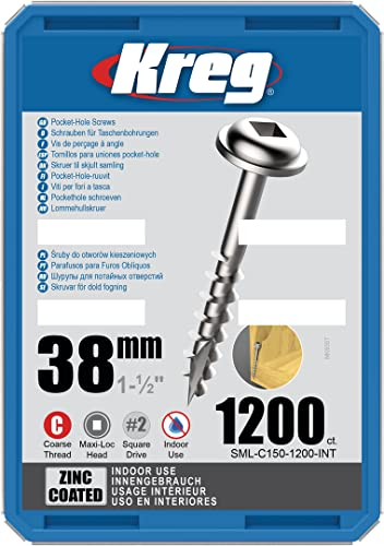 Kreg - 1200 vis galvanisés - 8 x 38 mm - filetage épais - Maxi-Loc carré
