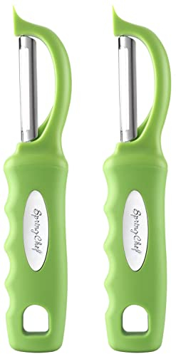 Spring Chef Premium Green Swivel Vegetable Peeler Set of 2, Stainless Steel Apple Peeler for Kitchen with Soft Grip Handle, Dishwasher Safe, Perfect for Potato, Carrot, Veggie, Fruit, Apple, Mango