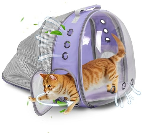 Expandable Cat Carrier Backpack with Bubble Window, Purple