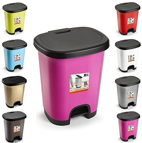 plastific Foot Pedal Bin Dustbin Rubbish Paper Waste Kitchen Office Plastic Bins (Pedal Bin Pink with Black Lid (D2), 18L)