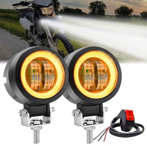 Ygmylandbb - Faros LED para moto, 12 V/24 V, antiniebla auxiliares, luces adicionales, DRL, Ángel, ojos de 20 W, 3 pulgadas, incluye interruptor, 2 unidades