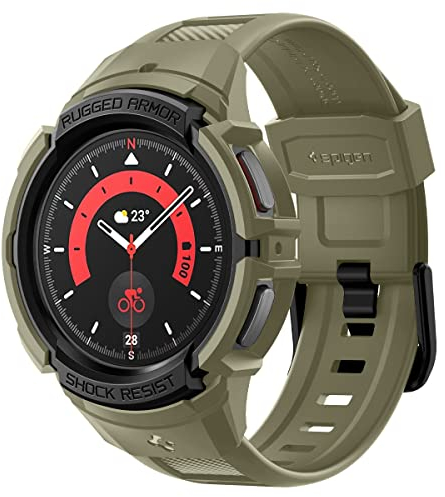 Spigen Rugged Armor Pro Armband mit Hülle Kompatibel mit Galaxy Watch 5 Pro 45mm (2022) - Vintage Khaki