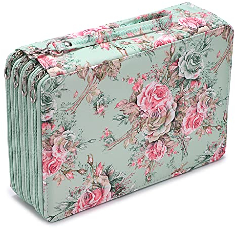 BSTKEY 200 Slots Pencil Wrap Case Pencil Holder, Colored Pencil Pouch Bag Pen Storage Organizer with Zipper for Color Pencils Stationery, Rose (Green)