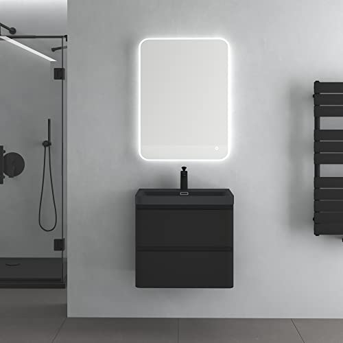 doporro Badezimmerschrank unter Waschbecken Waschbeckenunterschrank Badezimmerunterschrank Waschbeckenunterschrank matt schwarz sehr leichte Wandmontage, BTH: 60x42x55 cm inkl. Mineralguss-Waschbecken
