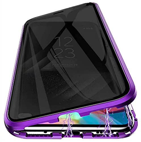 PingGoo Privacy Magnetic Case for Samsung Galaxy S23 Ultra, Anti Peep Tempered Glass Full Body Case, Front & Back 9H Tempered Glass, Privacy Screen Protector Metal Frame Anti Spy Case Cover, Purple