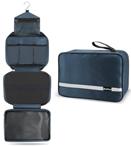 Maliton Hanging Toiletry Bag, Waterproof Foldable Wash Bag (Navy Blue) | Keeps Wet & Dry Items Separate, 4 Compartments Keep Toiletries Organised for Travel, Gym & Business Trips, Travel Essentials