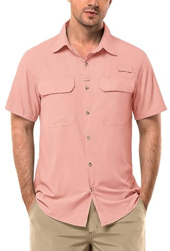33,000ft Chemise à manches courtes pour homme - Protection UV UPF50+ - Séchage rapide - Pour les loisirs, la randonnée, la pêche, le safari, les voyages, le golf, Rose, XL