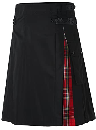 Schottenrock Herren Karierter Party Taschenröcke Schottischer Mode Schottland Rock Faltenrock mittelalterliche mit Taschen Gothic Punk Traditioneller Kurzer Kilt