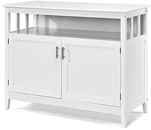 GOPLUS Armario de almacenamiento de cocina, aparador independiente con estantes y armarios, puertas dobles, estante ajustable, armario independiente moderno para cocina, sala de estar, entrada, blanco
