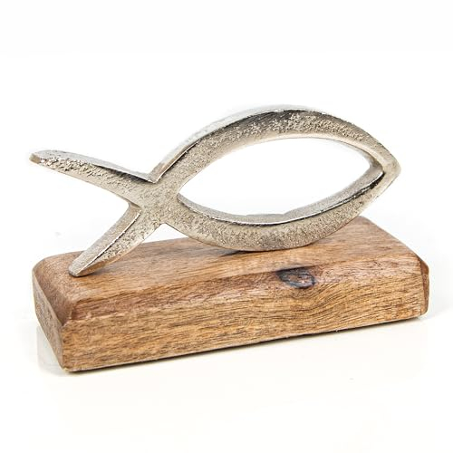Logbuch-Verlag Christlicher Fisch Figur aus Metall & Holz Kommunion Maritime Deko Geschenk 13 cm BEW