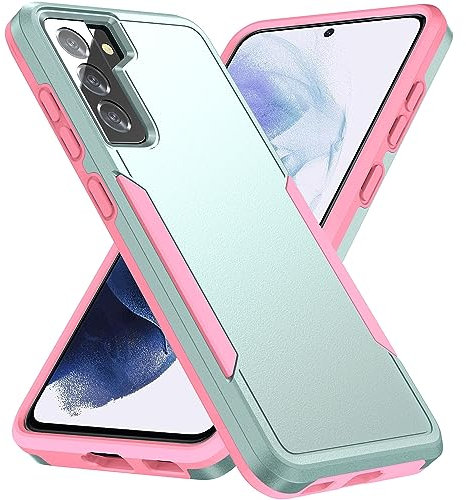 AIOVETEAB Coque Compatible avec Samsung Galaxy S21, Coque Robuste Protection Chute de Qualité Militaire Anti-Chocs Anti-Rayures Téléphone Portable pour Samsung S21 - Vert + Rose
