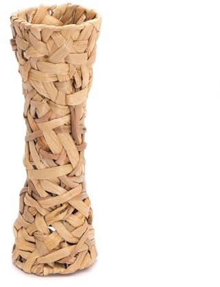 CREEDWOOD Geflochtene Boden VASE Malida | Wasserhyazinthe, 40 cm | Natur Deko Vase, Standvase, Boho Wohnzimmer Vase, Trockenblumen Übertopf, Gewebte Vase