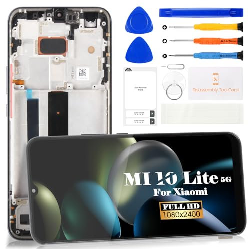 SRJTEK TFT para Xiaomi Mi 10 Lite 5G Pantalla LCD para Xiaomi Mi 10 Lite Reemplazo de pantalla M2002J9G Reparación del digitalizador táctil con marco (Negro, Sin reconocimiento de huellas dactilares)