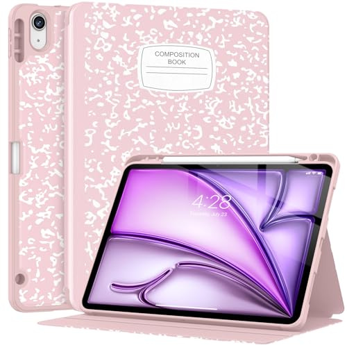 Supveco Case for iPad Air 11 Inch 2024,iPad Air 5th/4th Generation 10.9 Inch 2022/2020 with Pencil Holder-[Auto Wake/Sleep],Premium Folio Stand Soft TPU Back Cover for iPad Air 5/4 Gen-Book Pink