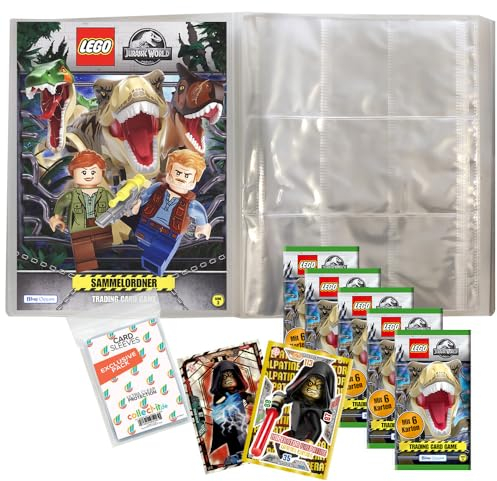 Bundle mit Blue Ocean Lego Jurassic World - Serie 3 Trading Cards - 1 Leere Sammelmappe + 5 Booster + Exklusive Collect-it Hüllen