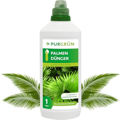 Purgrün® Palmendünger 1 Liter – Schnelles Wachstum dank extra Stickstoff – Guano für kräftige Palmwedel – Vollspektrum-Nährstoffe – Konzentrat für ca 400 Liter Gießwasser – Premium-Flüssigdünger