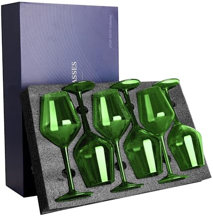 COOKY.D Tritan Verres À Vin Coloré En Plastique 440ml/15 Oz Long Tige Verrerie Multicolore Incassable Drinkware Mariage Crémaillère Cadeau Pour Vin Blanc Rouge, Ensemble De 6 Vert
