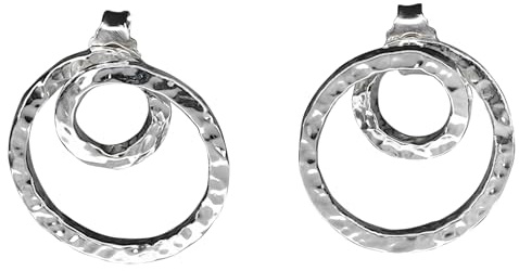 SILBERMOOS Damen Ohrstecker Spirale rund gehämmert geschmiedet glänzend Design 925 Sterling Silber Ohrringe