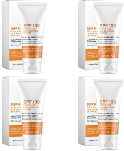 4 Stück Sonnenmilch Lsf 100, Eincremehilfe Sonnencreme Sport, Sonnencreme Bei Sonnenallergie, Sonnenschutz Creme Gesicht, Sonnencreme Nicht Fettend Mit UV Schutz, Körper Sonnenschutzcreme Lsf 100