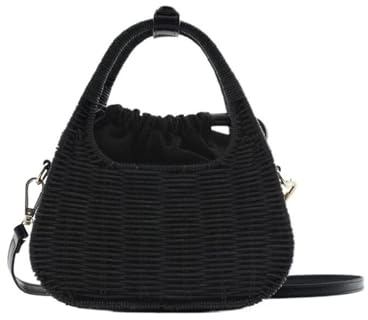 MBACODAI Kleine Umhängetasche Strohtasche Retro Rattan Tasche Damentasche Rattan geflochten tragbare Umhängetasche(Color:Schwarz)