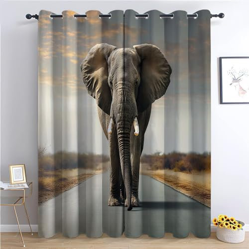CozyRest Vorhang Blickdicht Thermovorhang Majestätischer Elefant Muster Gardinen Wohnzimmer Vorhänge Kinderzimmer Geräuschreduzierung Dekoration für Schlafzimmer Wohnzimmer Küche Fenster 260 x 140 cm