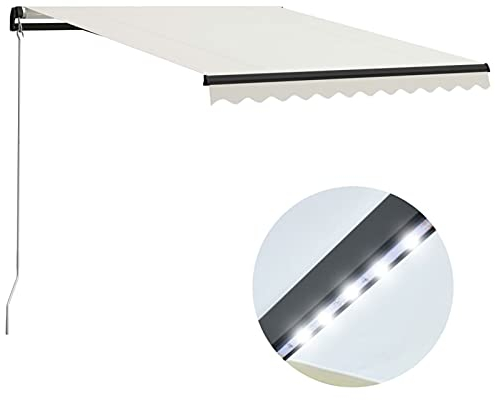 Bulliing Gelenkarmmarkise mit LED 300x250 cm Balkon Sonnenschutz Balkon Klemmmarkise Markisenbeleuchtung Gartenmarkise Creme