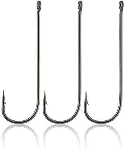Dr.Fish 100 Pack Aberdeen Hooks Offset Hooks Live Bait Hooks Light Wire Fishing Hooks High Carbon Steel Freshwater Fishing Tackle for Trout Bass Catfish Hook 6/0