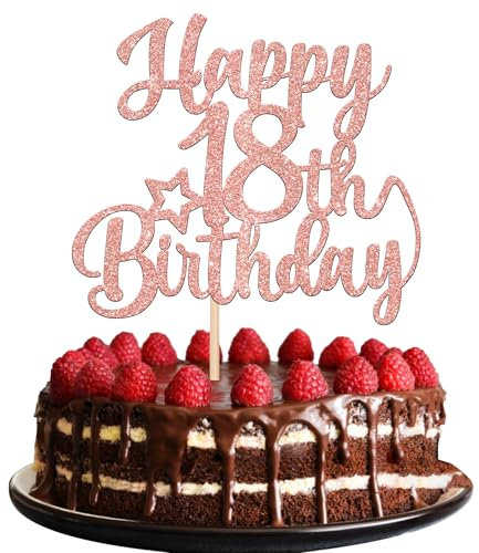 Xsstarmi 1 Pack Happy 18th Birthday Cake Topper Star Glitter Cheers to 80 Years Fabulous Cake Pick for Number 18 Theme Party Cake Decorations Supplies Rose Gold