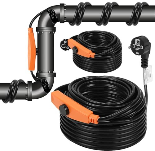 Fiqops 2 m de cable calefactor antiheladas con termostato, 32 W, 230 V, IP68, cable de protección contra heladas, para tuberías de agua en casa, piscina, estanque, 2 unidades