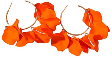 FDEETY Ohrringe Damen Acryl Kreis Hängend Hoop Blütenblatt Ohrringe 925 Silber Nadel Ohrstecker Böhmische Retro Modeschmuck Zubehör für Frauen Mädchen (Orange)