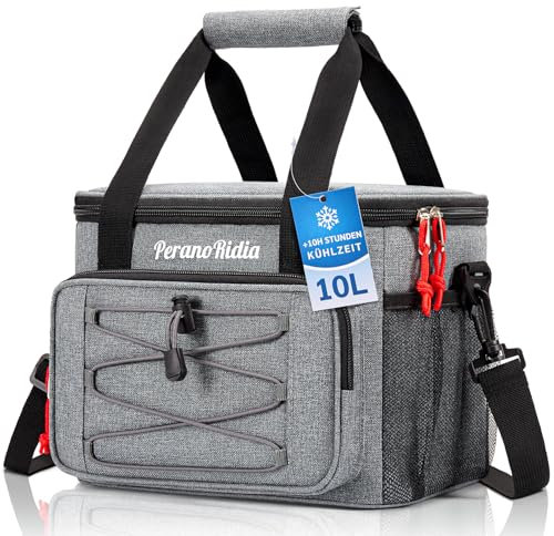 PeranoRidia Bolsa Termica Porta Alimentos 10L(15 Latas), Bolso Comida Trabajo Hombre y Mujer, Lunch Bag para Lonchera, Pequeña Bolsas Nevera Portatil para Playa, Viaje, Work, Gris