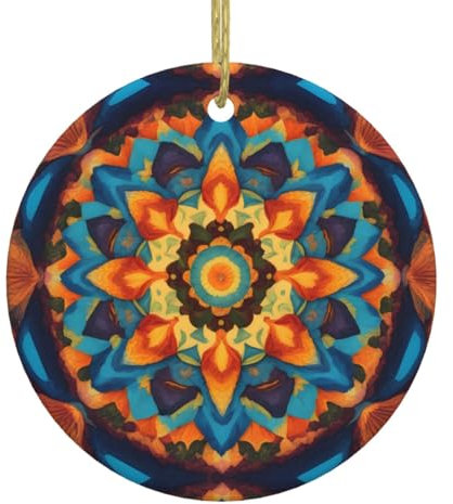 YYHHAOFA Weihnachtlicher runder Keramik-Anhänger für Feiertagsparty-Dekorationen und Geschenke, Kaleidoskop-Mandala-Druck