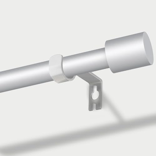 Silber Gardinenstange, 76-280cm Gardinenstange mit Kappenknäufen mit Halterungen, Beschläge-Set aus Edelstahl, 16 mm Durchmesser Gardinenstange Verstellbare Dekorative für Schlafzimmer,Balkon