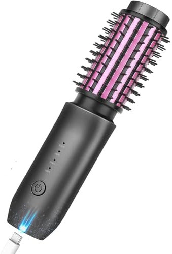Kabellose Lockenbürste Thermal Brush: Ionen LockenstabBürste wärmebürste 150-210℃ - Reise Mini Lockenstab mit Verbrühschut - Tragbarer lockenstab große locken für Frauen (Grau)