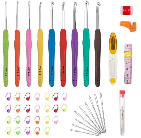 Crochet Hooks Set 47 Pack Knitting Kit, 9 Size Crochet Hooks Set for Beginners Adults, Aluminum Crochet Kit with Knitting Accessories, Crochet Needles with Ergonomic Grip for Arthritic Hands