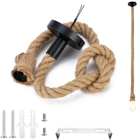 100cm Retro Hanfseil Kronleuchter Vintage Hängelampe Seil E27 Lampenfassung DIY Hanfseillampe Pendellampe Für Küche,Haus,Cafe,Bar, Ohne Birne