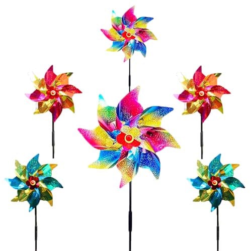 dellyy 6 Pcs Molinillo de Viento Ahuyenta Pajaros, Molino de Viento，Molino de Viento para Jardín, Molino de Viento Reflectante para Jardín, Jardín, Patio, Balcón, Decoración