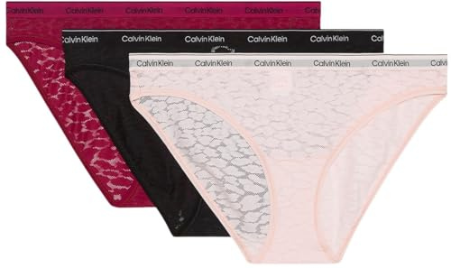 Calvin Klein Culottes Lot de 3 Femme Low-Rise sous-Vêtement, Multicolore (Beet Red/Black/Eggshell Pink), XS