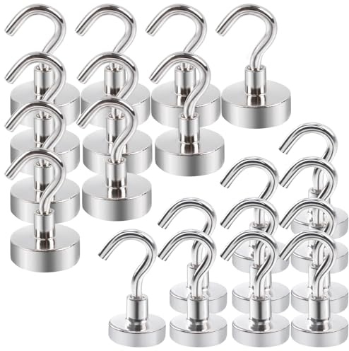 Aenienoe Magnetic Hooks Heavy Duty 16mm 10PCS+20mm 10PCS Strong Magnet with Hook for Hanging Neodymium Magnet Hooks for Cruise Cabin Kitchen Fridge Classroom Office Camping