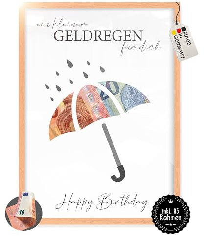 myDreamwork - Geldregen - Geldgeschenk Geburtstag - Geldgeschenk zum Geburtstag - Ideen für Geldgeschenke - Geschenkverpackung Geburtstag (A5) [Bilderrahmen Natur]