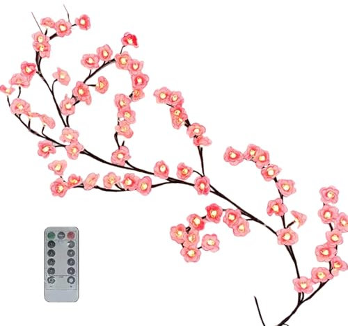 Jeorywoet LED Tree Branch Lights for Wall,1.6M Branch Lights, 48 Leds Cherry Blossom Vine with Remote and 8 Lighting Modes Cherry Blossom Garland Willow Vine for Home Room, LED Tree