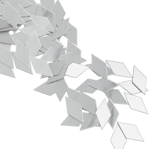 TAIANIJ 300 Stück Spiegel Fliesen Rhombus, Bastelspiegel Selbstklebende Kleine Acryl Spiegelfliesen Mosaik für DIY Kunst Wohnzimmer Wand