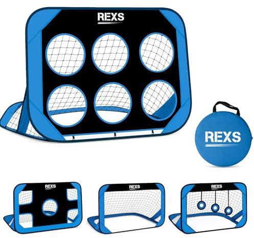 REXS 4-in-1 Football Target Net Pop Up Football Goal with Carry Bag & Training Target Sheets Portable Shooting Practice Goal for Kids & Adults Indoor/Outdoor Use