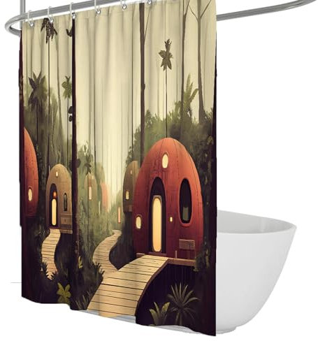 MOKOSAISE Modern Colorful Tree House Shower Curtains Waterproof Fabric Farmhouse Forest Playground Boys Girls Shower Curtain Set with Hooks 180x200